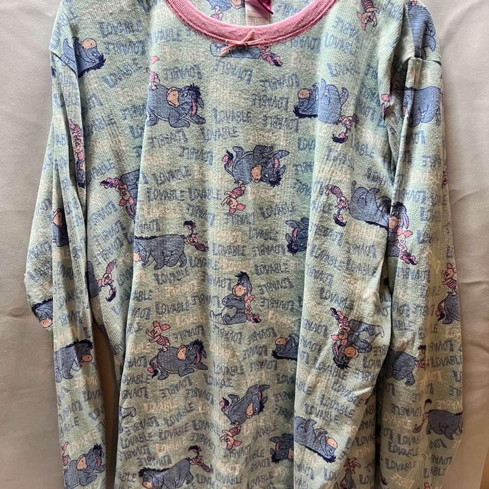 Disney‎ Green and Pink Eyore & Piglett Cozy Lovable Knit Long Sleeve 2X